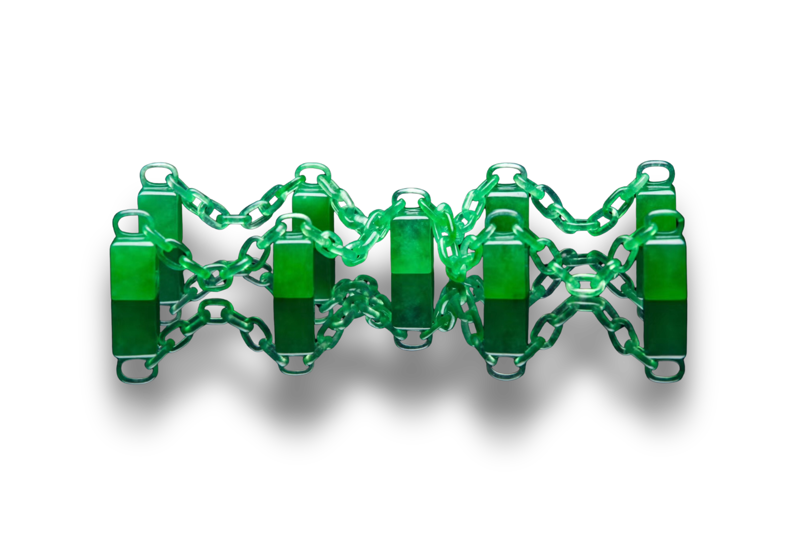 Jadeite blocks and chains, Qing dynasty China 1800s